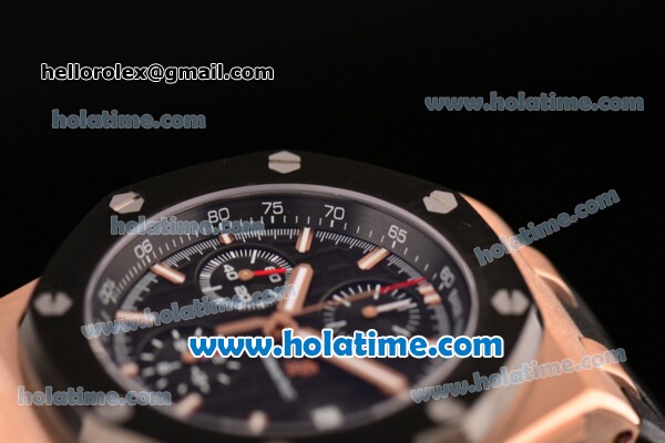 Audemars Piguet Royal Oak Offshore Chronograph Swiss Valjoux 7750 Automatic Rose Gold Case with PVD Bezel Stick Markers and Black Rubber Strap - Click Image to Close